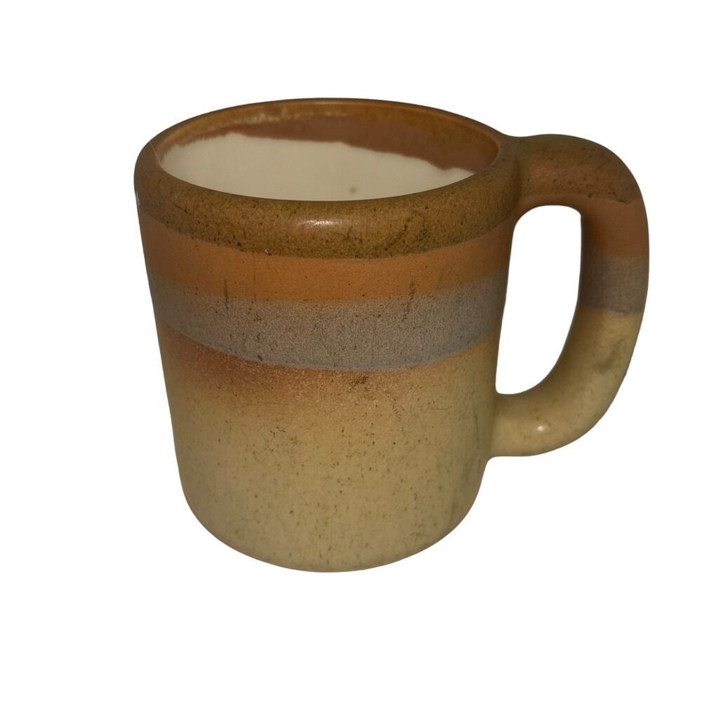 Heavy Stoneware Coffee Mug Signed Handmade Tan Cream Pottery Neutral Tones